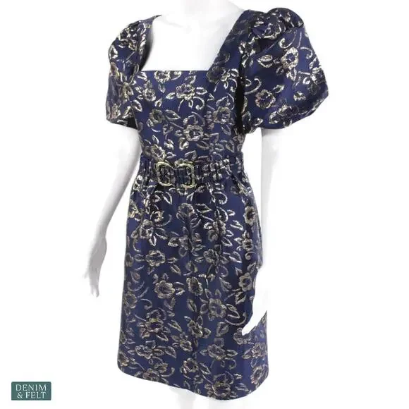 Lilly Pulitzer Kasslyn Navy Gold Puff Floral Brocade Party Pocket Dress Size 6 - Picture 9 of 14
